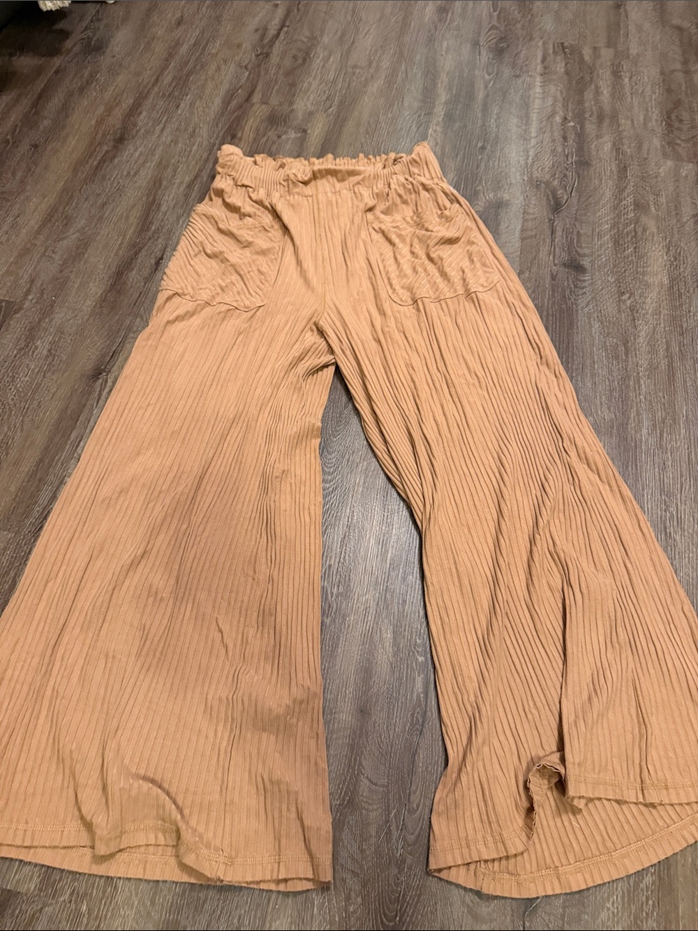 Free People Ribbed Wide-Leg Pants in Camel
